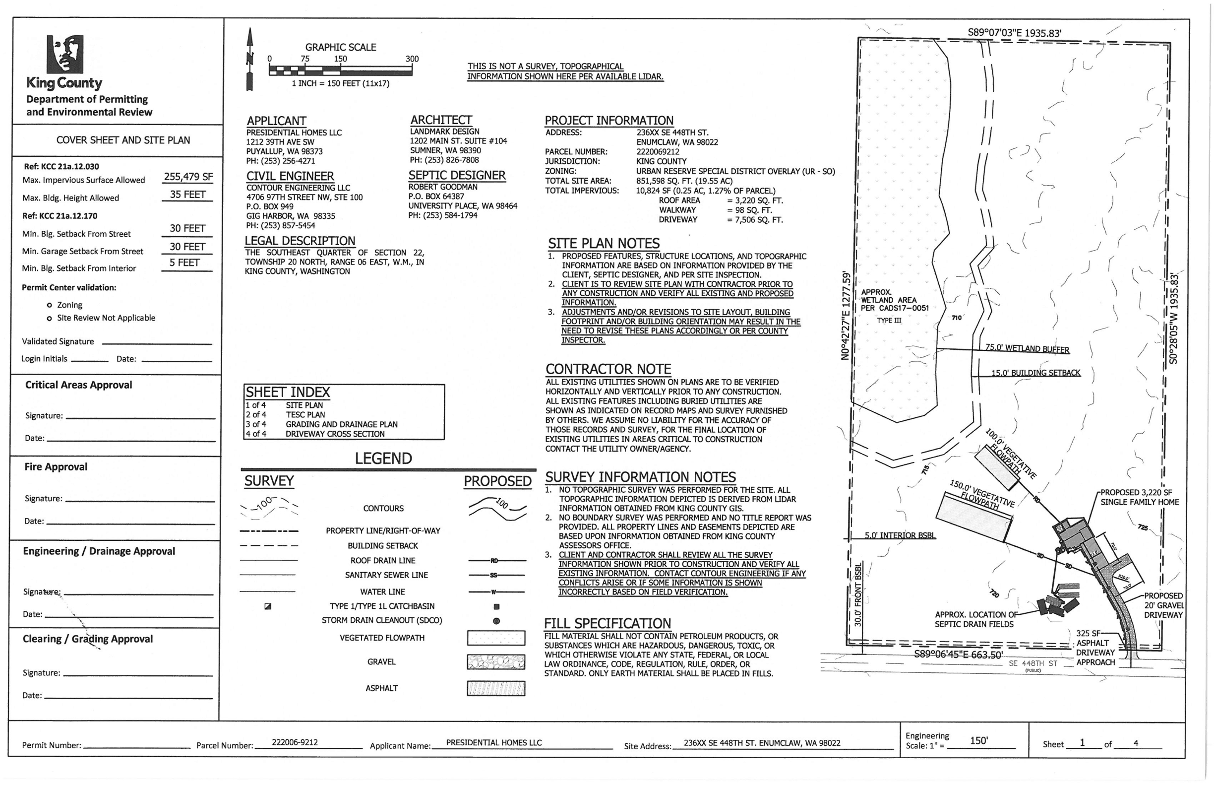 Site plan showing wetland buffer reference areas